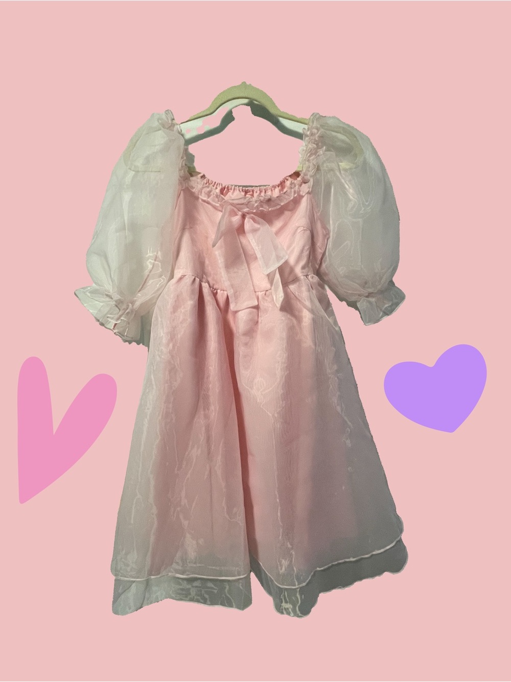Sheer Puff-Sleeve Pink Party Organza Dress